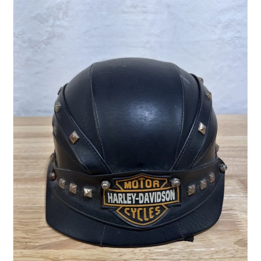 Bowl Half Helmet Leather w/‎ Studs Novelty Chopper Harley Davidson Vintage